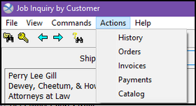 inquiry by customer - Actions Menu